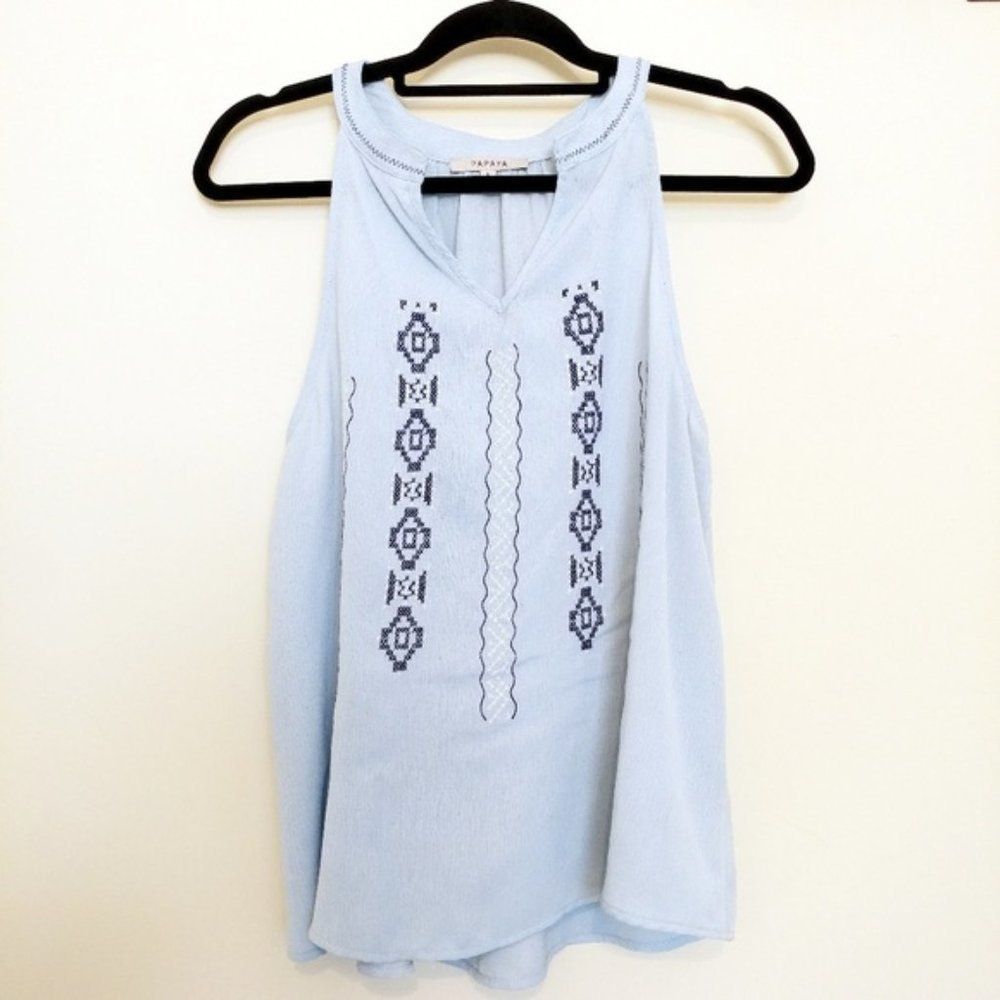 Papaya Light Blue Sleeveless Summer Blouse